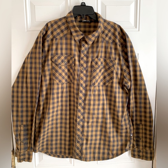 The North Face Snap Button Shirt Mens L Brown Black‎ Check Long Sleeve Outdoor - Picture 1 of 10